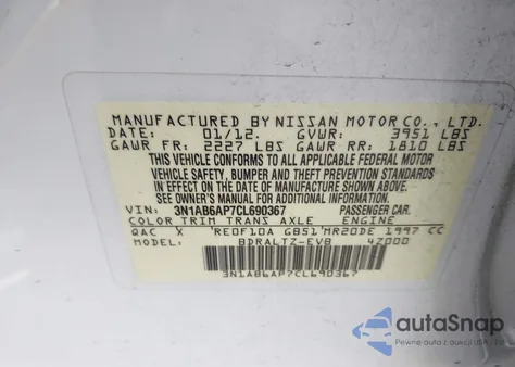 2012 Nissan Sentra 2.0 S from USA, damaged, VIN 3N1AB6AP7CL690367